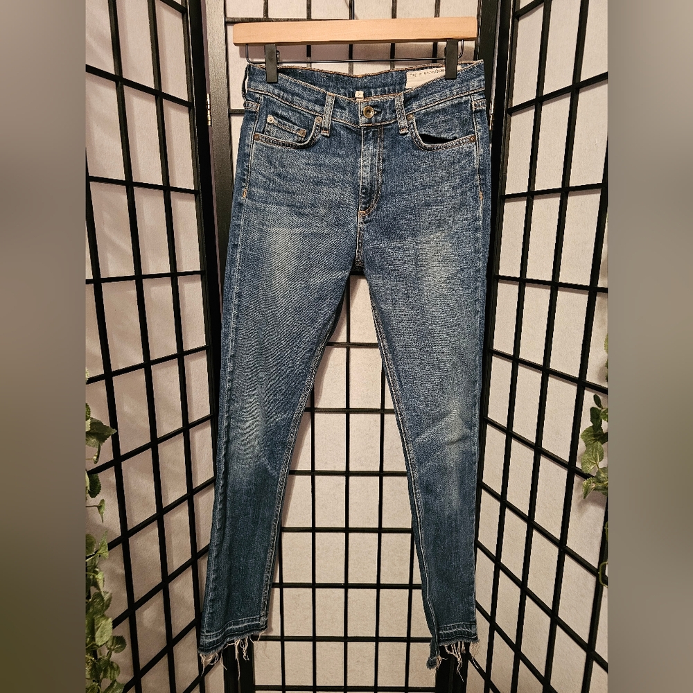 Rag & Bone 10 Inch Dre Jeans Distressed Raw Hem Denim Slim Leg